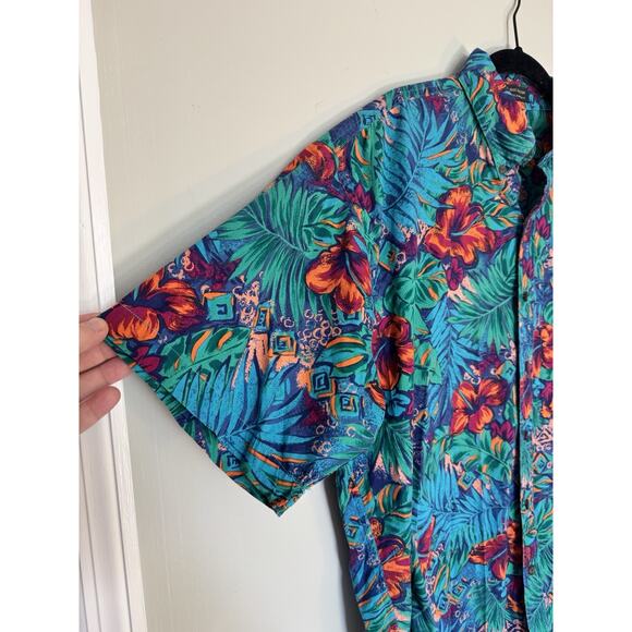 Chaps Ralph Lauren Vintage Hawaiian Floral Button Down Camp Short Sleeve Shirt L - Picture 2 of 9